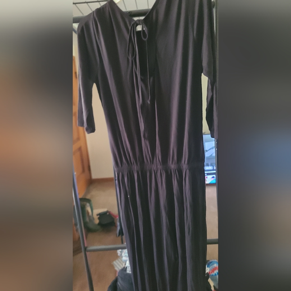 NEW Popana Classic Black Jumpsuit With Elastic Waist, Pockets Keyhole Tie Back
